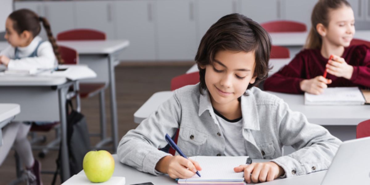 A student analyzing data on a laptop, with a diagram of problem-solving steps on the screen.